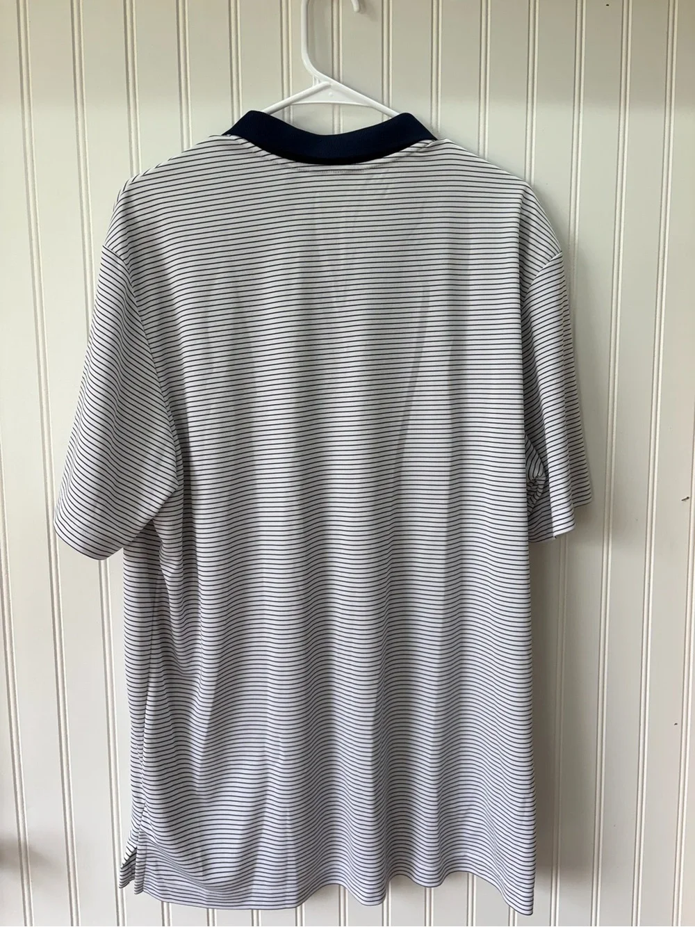 adidas White striped athletic gold tennis Polo with Navy Contrast Collar